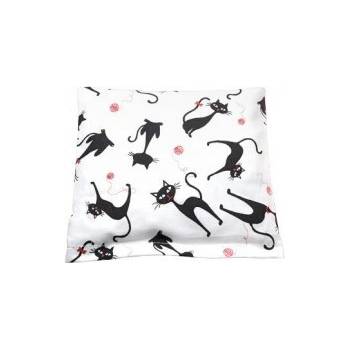 TORF ZIEGLER Polštářek s třešňovými peckami bílý s kočkami 19 x 18 cm