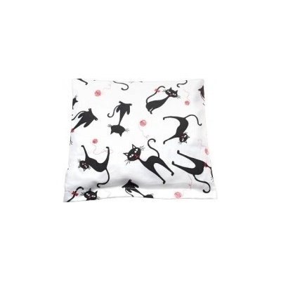 TORF ZIEGLER Polštářek s třešňovými peckami bílý s kočkami 19 x 18 cm