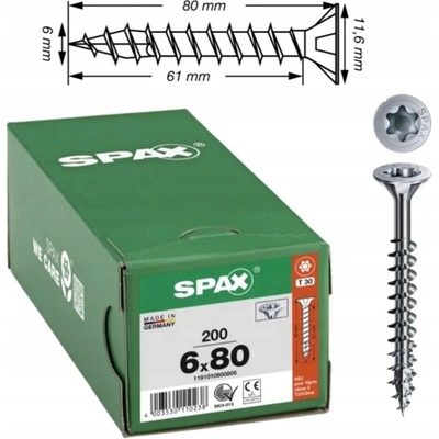 Univerzální vruty Spax 6 x 80 mm, 200 ks