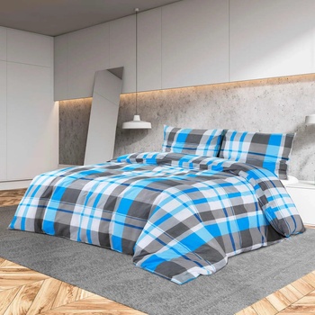 vidaXL Комплект спално бельо, синьо и сиво 135x200 см, памук (136070)
