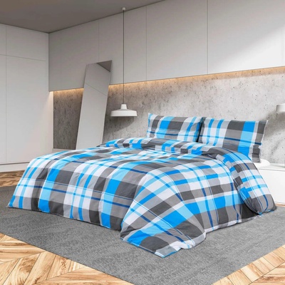 vidaXL Комплект спално бельо, синьо и сиво 135x200 см, памук (136070)
