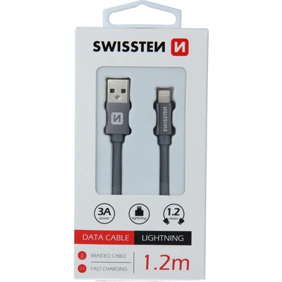 Swissten 71523202 USB 2.0, zástrčka A - zástrčka Lightning, opletený, 1,2m, šedý