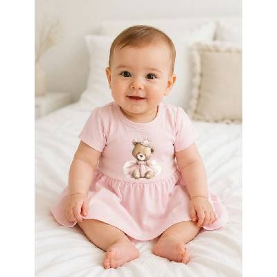 Body šaty pre bábätko TEDDY PRINCESS s krátkym rukávom Ružová