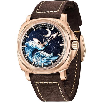 Pagani Мъжки часовник Pagani Design Wave, Автоматичен, Естествена кожа, Розово злато / Кафяв (PD-YS014-BROWN-ROSEGOLD)