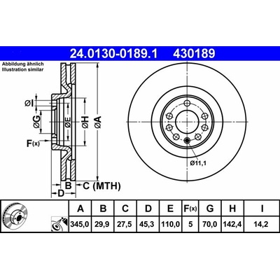 ATE 430189 brzdový kotúč 24.0130-0189.1, súprava 2 ks