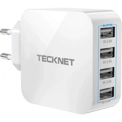 TeckNet U10333 USB Power Adapter - захранване за ел. мрежа с 4xUSB-A изхода (бял)