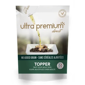 Image 1 of Ultra Premium Direct Topper Adult dog with salmon, peas parsley - овкусител, допълваща храна, месна супа със сьомга, грах и магданоз за пораснали кучета, 70 гр, Франция WET21