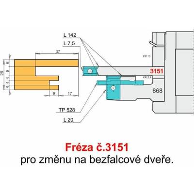 Fréza č.3151 pro obložkové zárubně s VBD - změna na bezfalcové dveře