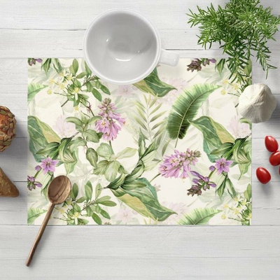 Biante Sametové prostírání na stůl Tamara TMR-035 Fialové zvonky s listy na bílém 30x40cm