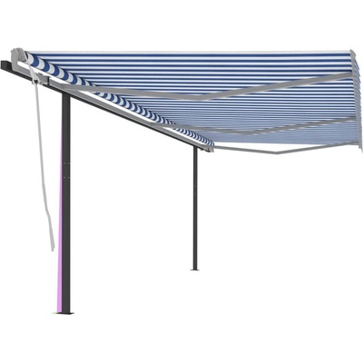 Greatstore Ručně zatahovací markýza se sloupky 6 x 3 m modrobílá