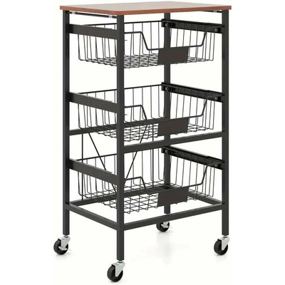 Servírovací stolek kolečka kov dřevo černá dub tmavý NoBi KAJAR