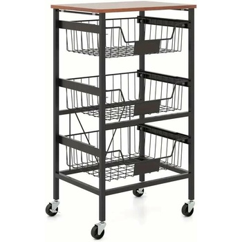 Servírovací stolek kolečka kov dřevo černá dub tmavý NoBi KAJAR