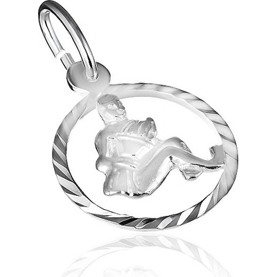 Šperky eshop Přívěsek ze stříbra 925 lesklý kruh a znamení vodnář X13.08