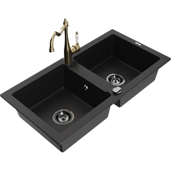 Mexen Mario двоен гранитен мивка с кухненски смесител Carla, черен - 6504-77-670700-50-B (6504-77-670700-50-B)