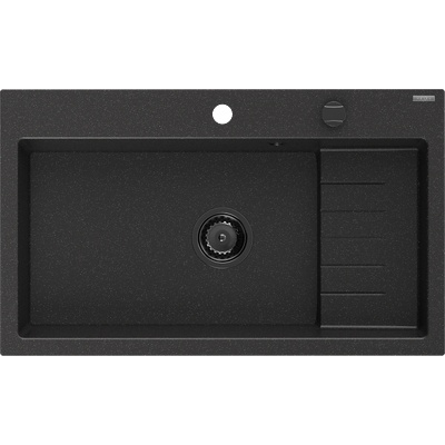 Mexen Omar гранитна мивка с 1 отделение 800 x 480 mm, черна/сребрист металик, черен сифон - 6520801005-73-B (6520801005-73-B)