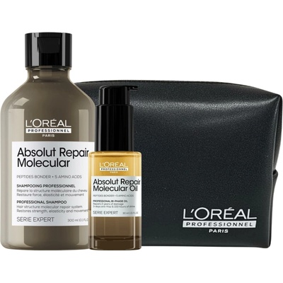 Sada pre poškodené vlasy Loréal Professionnel Serie Expert Absolut Repair Molecular + taštička zadarmo - L’Oréal Professionnel