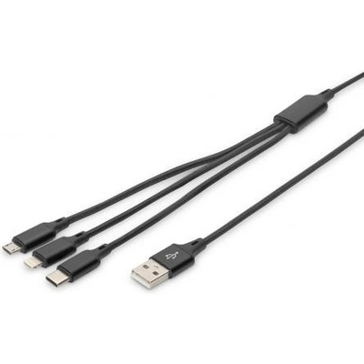 USB nabíjecí kabel, 3 v 1 , USB A - Lightning+micro B+Type-C 1m, kabel, bavlna, CE, bl