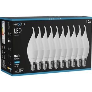 Mexen Nova 10x LED крушка пламъче E14, C37, 8W, Студена - 6500K, 840 lm - L106-E14-0865-01x10 (L106-E14-0865-01x10)