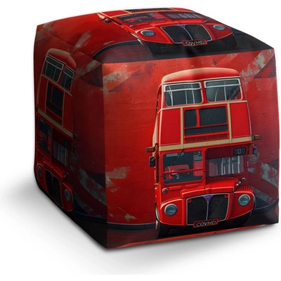 Sablio Taburet Kocka Červený patrový autobus Vlajka: 40x40x40 cm