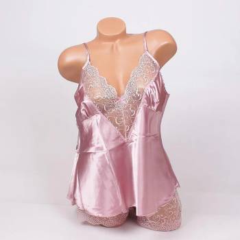 Image 1 of Сатенена макси пижама в цвят пепел от рози с дантела