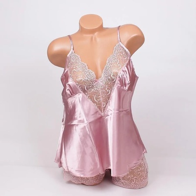 Сатенена макси пижама в цвят пепел от рози с дантела