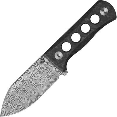QSP Knife Canary Neck Knife Laminated Damascus, Green shredded CF QS141-M