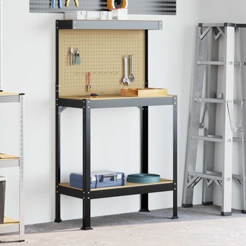 vidaXL Работни пейки с рафт Черно 81 x 41 x 145 см Инженерно дърво (42020131)