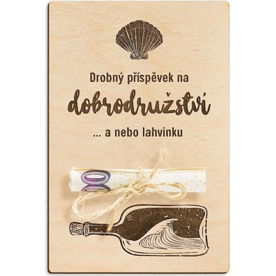 Dřevěná dárková karta na peníze - Příspěvek na dobrodružství