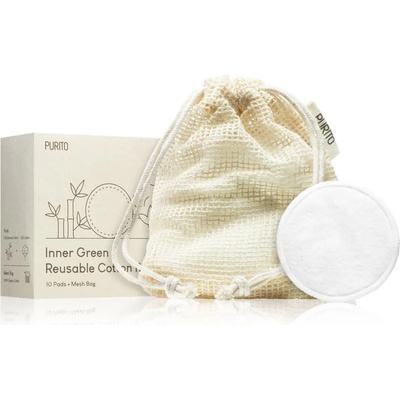 PURITO Inner Green Reusable Cotton Rounds Памучни тампони за премахване на грим и почистване на лице 10 бр