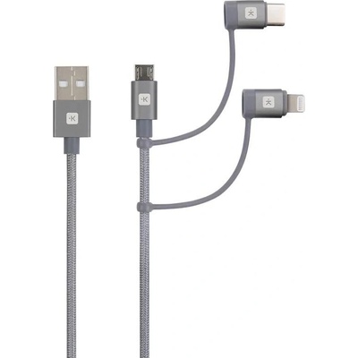 Кабел Skross 3 в 1, USB-A - USB-C/ Lightning/ Micro USB , Метална оплетка, 0.3 м (SKCA00133-130CN)