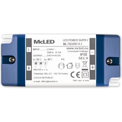 MCLED Napaječ LED 24V/0,5A ML-732.070.11.1 IP20, plastové provedení se svorkovnicí ML-732.070.11.1