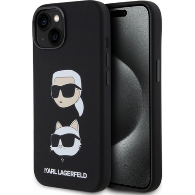 Karl Lagerfeld Liquid Silicone Karl and Choupette Heads iPhone 15 čierne