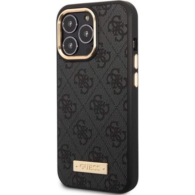 GUESS PU 4G MagSafe Leather Hard Case - дизайнерски кожен кейс с MagSafe за iPhone 13 Pro Max (черен)