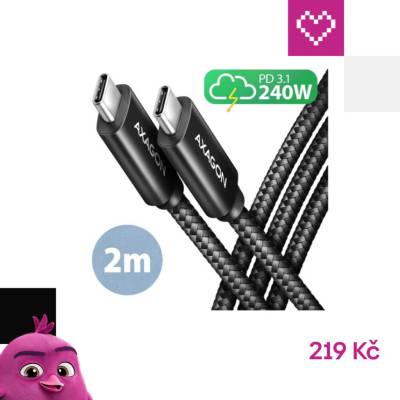 Axagon BUCM2-CM20ACHARGE USB-C - USB-C, 2m, černý