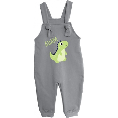 Mothylic for Kids Dětské rostoucí lacláče Dino + jméno šedá