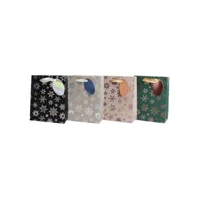 Vianočná papierová taška 180x230mm textilné ušká vo farbe tašky mix 4 metalických motívov bez možnos