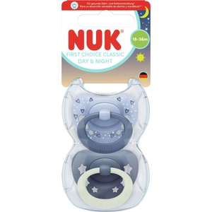 Nuk Силиконови залъгалки NUK First Choice - Day & Night, 18м+, за момче, сини, 2 броя (10177263) - ozone