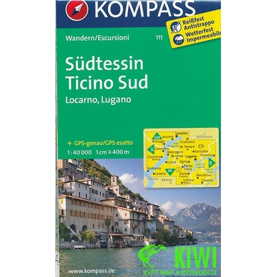 Kompass 111 Südtessin Ticino jih Locarno Lugano 1:40 000 turistická mapa