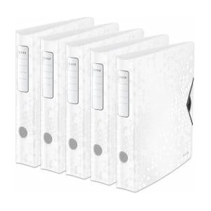 Leitz quality folder 180° Active WOW, pack of 5, A4, narrow, rounded spine, 6.5 cm wide, elastic band closure, light polyfoam, plastic folder, WOW series, white, 11070001 - 11070001-5