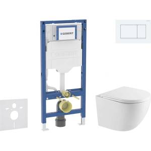 Geberit Duofix - Комплект за стенен монтаж, тоалетна Oudee и седалка с меко затваряне, бутон Sigma20, бяла/бяла мат SANI11CA31101 (SANI11CA31101)