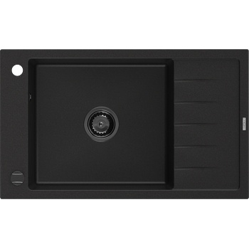 Mexen Elias гранитна мивка с 1 отделение и отцедник 795 x 480 мм, черен, черен сифон - 6511791005-77-B (6511791005-77-B)
