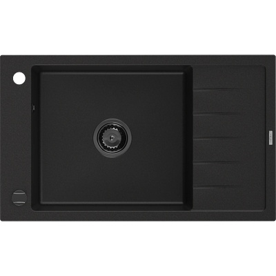 Mexen Elias гранитна мивка с 1 отделение и отцедник 795 x 480 мм, черен, черен сифон - 6511791005-77-B (6511791005-77-B)