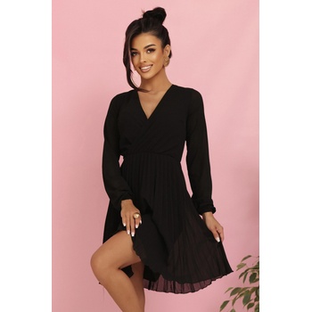 Numoco ISABELLE Полска плисирана рокля с дълъг ръкав и деколте - черна numoco | Cheren | ЖЕНИ | XS