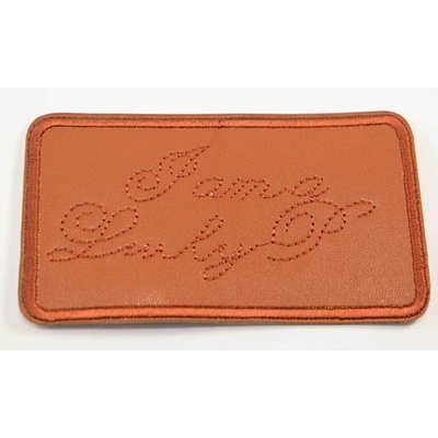Nažehľovacia záplata - I am a Lucky Person - rozmer 9,5 cm x 5 cm - škoricová