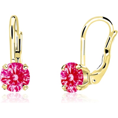 Duppi Dievčenské náušnice okrúhle DU 31303 zo žltého zlata s kamienkami rubínovo červenými zapínanie klapka