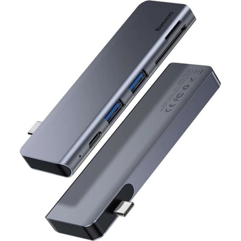 Baseus USB хъб Baseus Harmonica, 5 Порта, Type-C към 2xUSB 3.0, PD, TF, Micro SD, Сив - 12078 (12078)