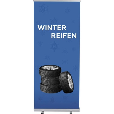 Jansen Display Set Roll-baneru Budget s vytištěným motivem, Zimní pneumatiky, německy, 870 x 2080 mm