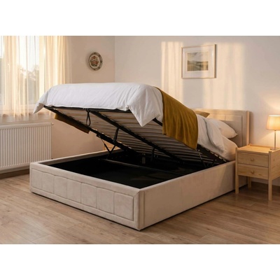 AMI Nábytek | Čalouněná postel s úložným prostorem 140×200 cm Rema Velvet – béžová