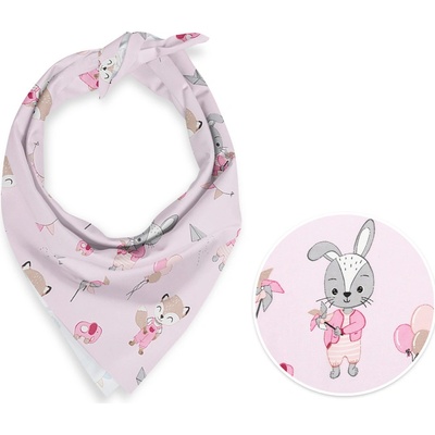 Biante detská bavlnená šatka Sandra SA-466 Zajačikovia a líšky s balónikmi na ružovom