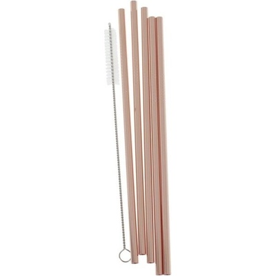 moja párty Slamky nerezové Rose gold 5ks + kefka